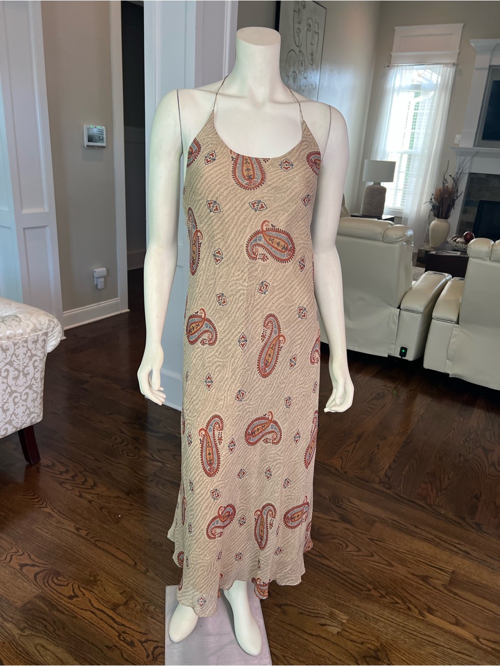 Lauren Ralph Lauren Beige Paisley Slip Midi Dress with Rust Accents - Picture 6 of 16